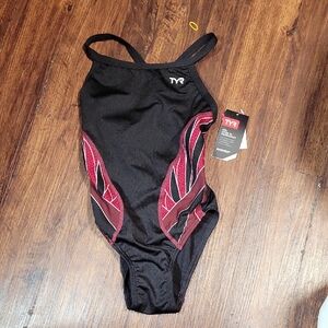 TYR Black Swimsuit with Red Design Size 26